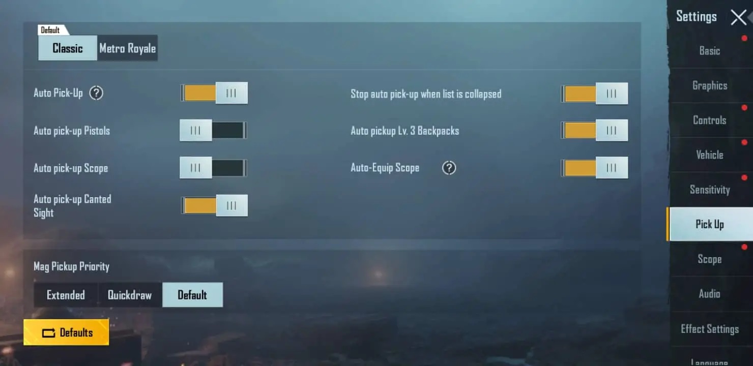 تنظیمات کنترل پابجی موبایل